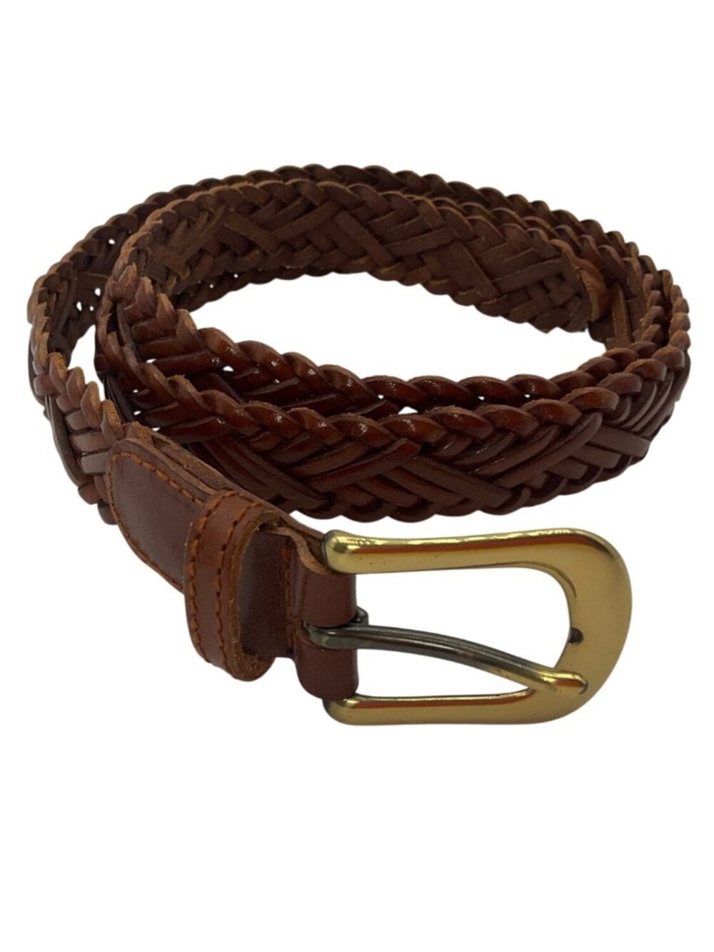 Vintage 3X Braided Brown Leather Belt With Gold Tone Buckle 50 In Old Money